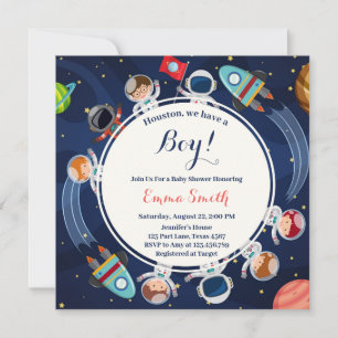 Yttre rymden Houston Vi Har En Pojke Baby Shower Inbjudningar