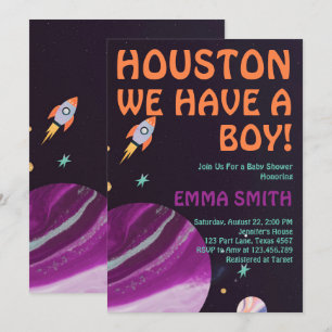 Yttre rymden Houston Vi Har En Pojke Baby Shower Inbjudningar
