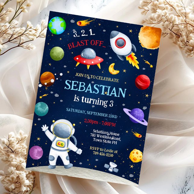 Yttre rymden raketfartyg astronaut galax födelseda inbjudningar (Skapare uppladdad)