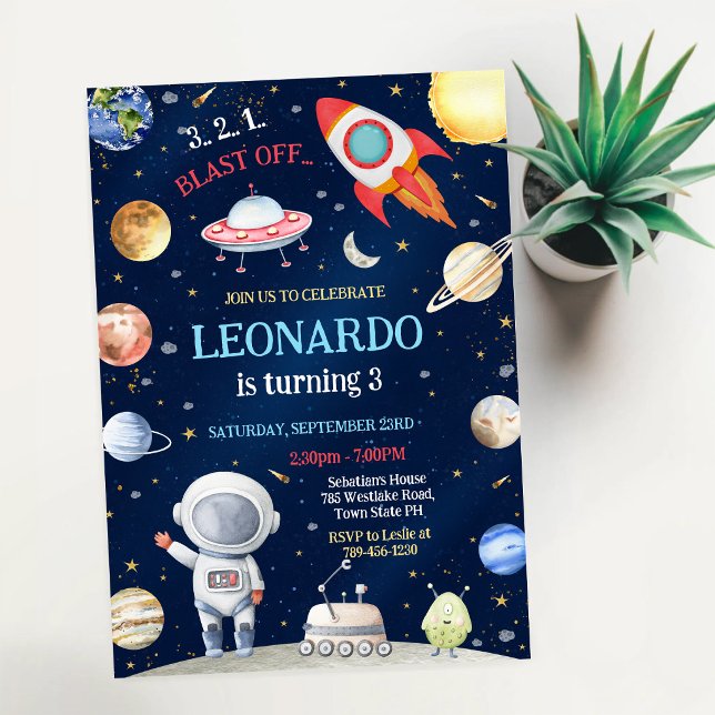 Yttre rymden raketfartyg astronaut galax födelseda inbjudningar (Skapare uppladdad)
