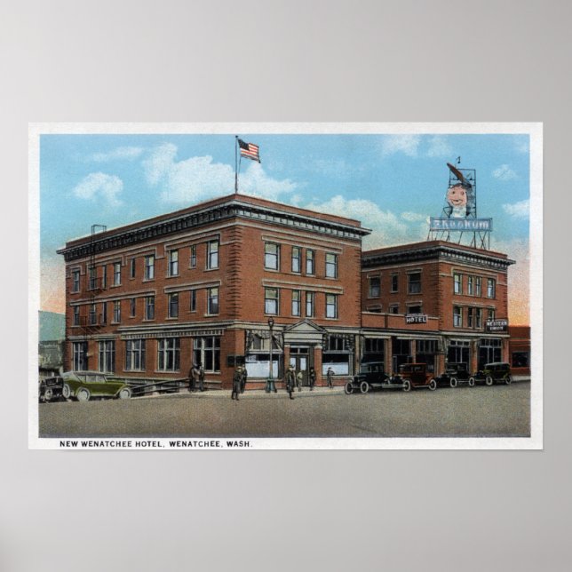 Yttre vy över New Wenatchee Hotel Poster (Framsidan)