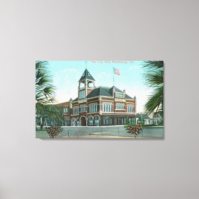 Yttre vy över staden HallHealdsburg, CA Canvastryck (Framsida)