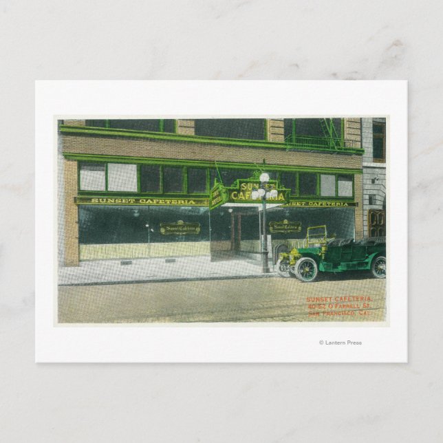 Yttre vy över Sunset Cafeteria Vykort (Framsida)