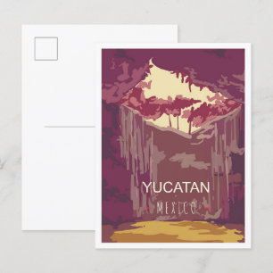 Yucatan Mexico Art Vintage resor Illustration Vykort