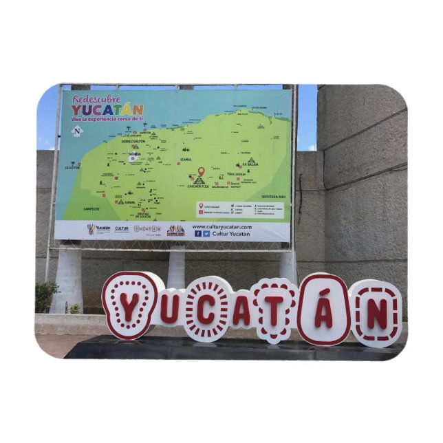 Yucatan Sign och Karta, Mexiko Photo Magnet (Horisontell)