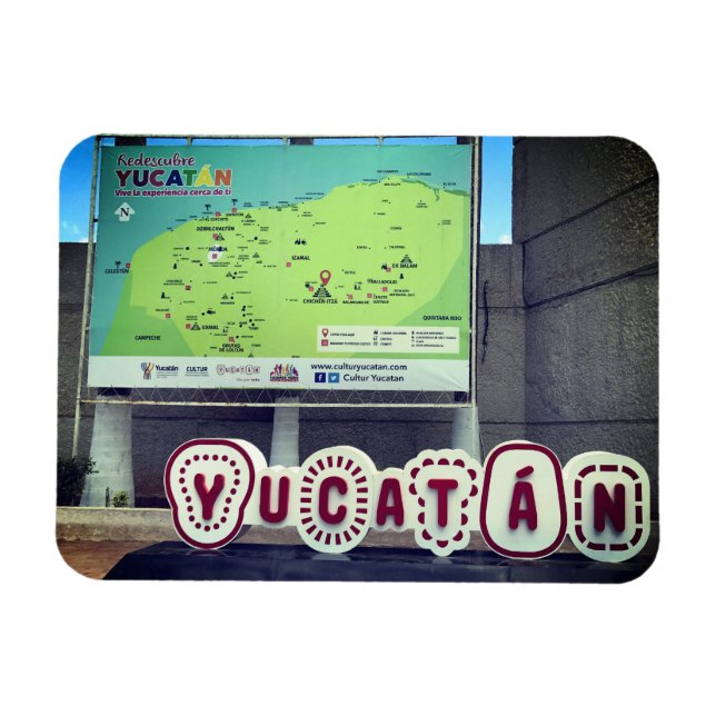 Yucatan Sign och Karta, Mexiko Photo Magnet (Horisontell)