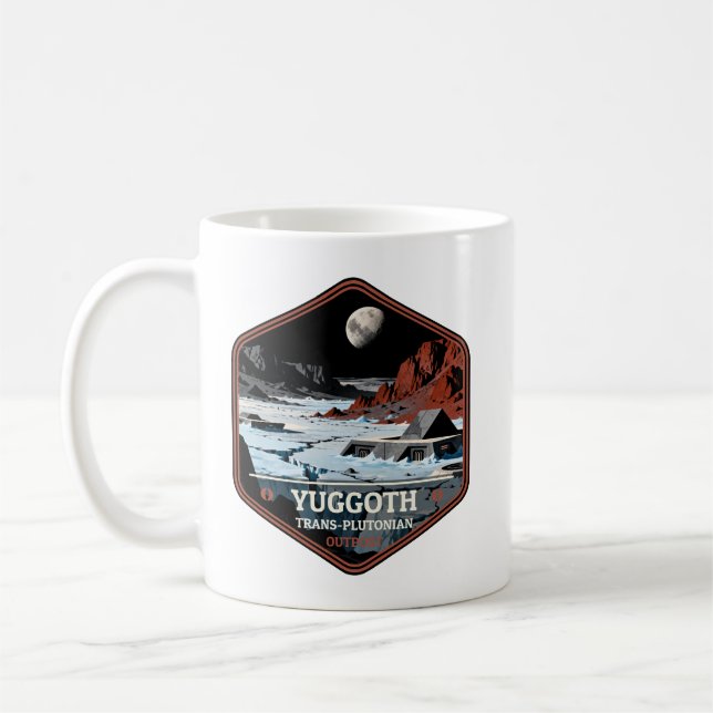 Yuggoth Trans-Plutonskt Utpost Vintage Resa Kaffemugg (Vänster)