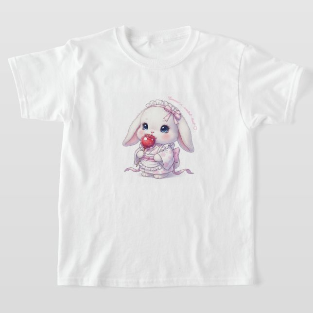 Yukata Bunny with Apple Candy - Pink Pastel Ribbon T Shirt (Laydown)