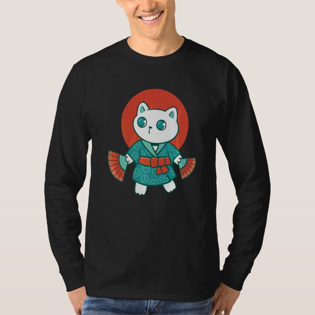 Yukata Japansk katt T Shirt (Framsida)