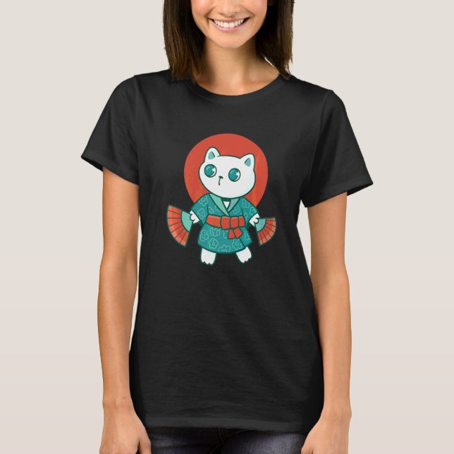 Yukata Japansk katt T Shirt (Framsida)