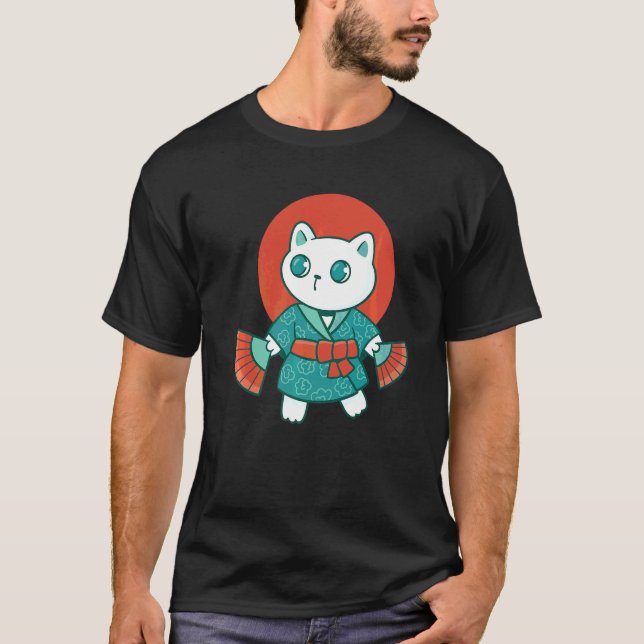 Yukata Japansk katt T Shirt (Framsida)