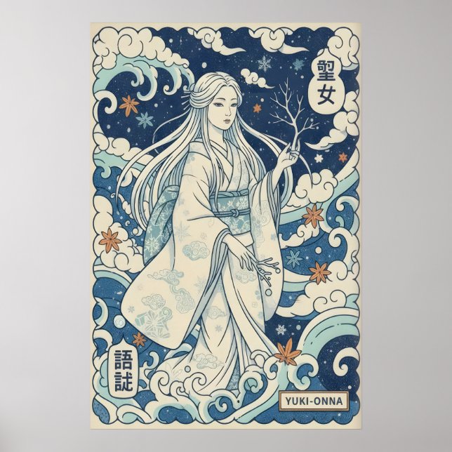 Yuki Onna Väggkonst, Snö Kvinnadekor, Mönstrat Kim Poster (Framsidan)