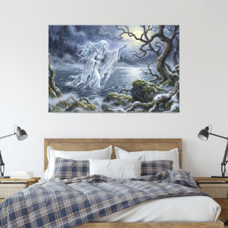 Yuki-onna vandrar över den frusna sjön canvastryck