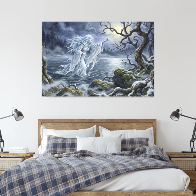 Yuki-onna vandrar över den frusna sjön canvastryck (Insitu (sovrum))