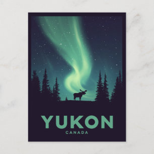 Yukon Aurora Älg Vintage Norrsken Vykort