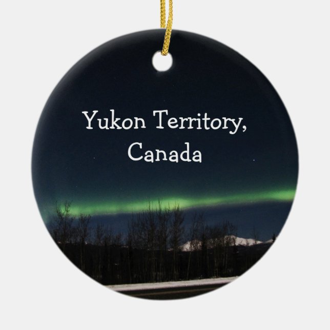 Yukon norrsken; Yukon territoriumsouvenir Julgransprydnad Keramik (Framsidan)