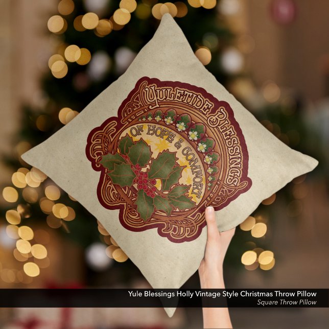 Yule Blessings Holly Vintage Stil jul Kudde (Yule Blessings Holly Vintage Style Christmas Throw Pillow)