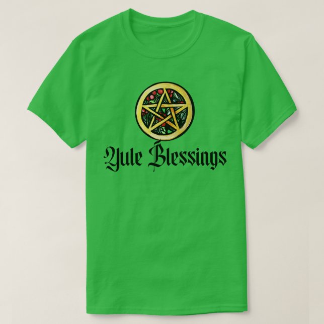 Yule Blessings Pentacle Berries T Shirt (Design framsida)