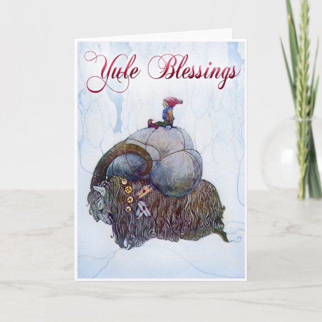 Yule Blessings - Vintage Julbocken Helgkort (Framsida)