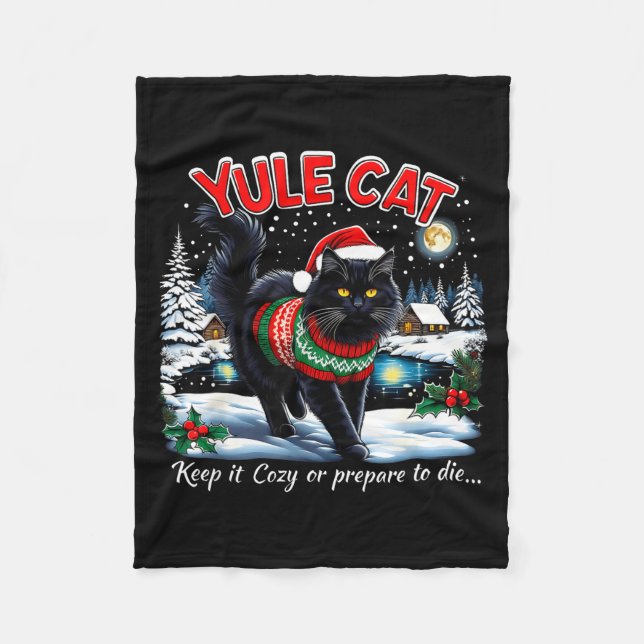 Yule Cat Keep It Cozy Funny Christmas Quote  Fleecefilt (Framsidan)