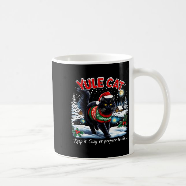 Yule Cat Keep It Cozy Funny Christmas Quote  Kaffemugg (Höger)