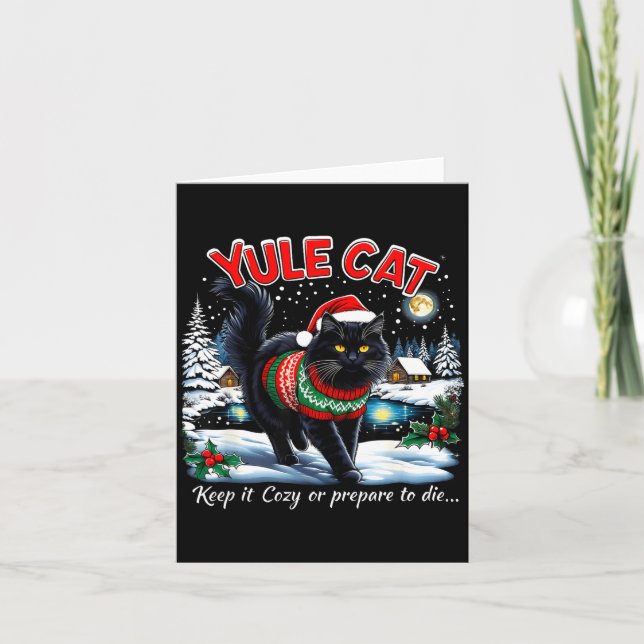 Yule Cat Keep It Cozy Funny Christmas Quote  Kort (Framsida)