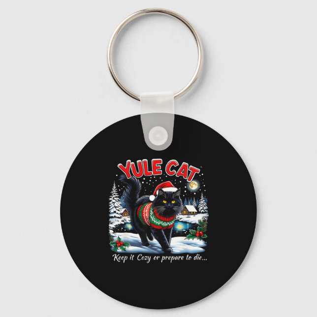 Yule Cat Keep It Cozy Funny Christmas Quote  Nyckelring (Framsida)
