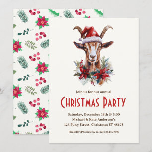 Yule Goat in Santa Hat Farm Animal God Party Inbjudningar