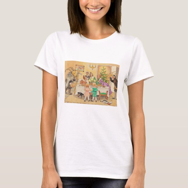 Yule Goat på Middagen Bord T Shirt (Framsida)