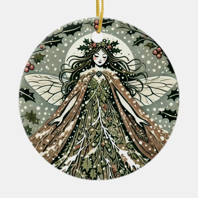 Yule Goddess Winter Solstice Julgransprydnad Keramik (Framsidan)