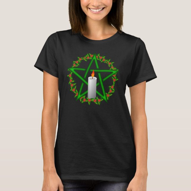 Yule Holly Pentagram T Shirt (Framsida)