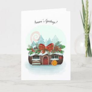 Yule Log Cabin Season's Greetings Card Kort