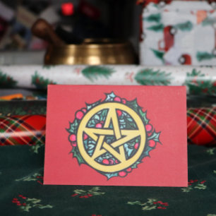 Yule Pentacle Merry Yule Blessings Kort