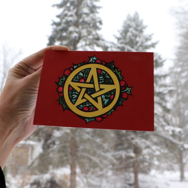 Yule Pentacle Merry Yule Blessings Kort (Skapare uppladdad)