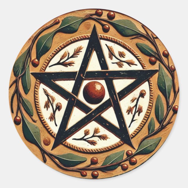 Yule Pentacle Runt Klistermärke (Framsida)