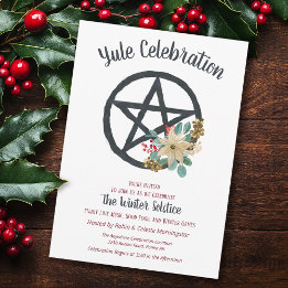 Yule Poinsettia Winter Solstice Pentacle Star Inbjudningar