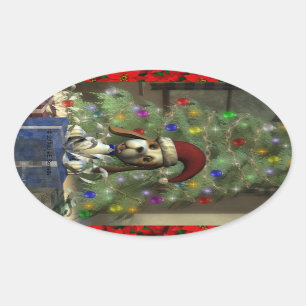 Yule Puppy Oval Sticker Ovalt Klistermärke