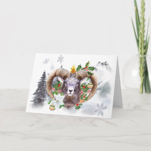 Yule Ram Winter Solstice Snowy Mountain Helgdag Kort