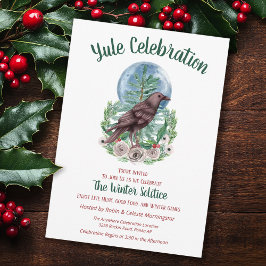 Yule Raven Winter Blommigt Full Moon Solstice Inbjudningar