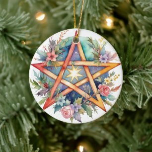 Yule Träd Winter Solstice Blommigt Wicca Pentacle Julgransprydnad Keramik