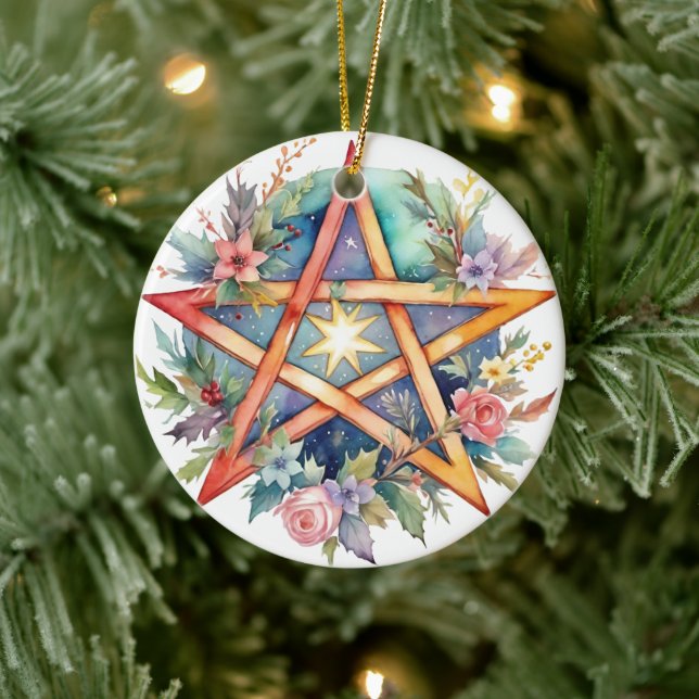Yule Träd Winter Solstice Blommigt Wicca Pentacle Julgransprydnad Keramik (Träd)