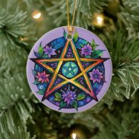 Yule Träd Winter Solstice Blommigt Wicca Pentacle