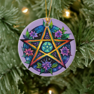 Yule Träd Winter Solstice Blommigt Wicca Pentacle Julgransprydnad Keramik