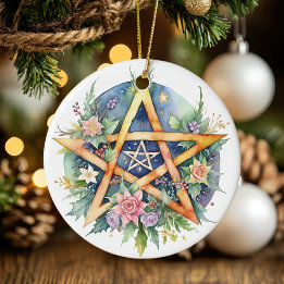Yule Träd Winter Solstice Blommigt Wicca Pentacle Julgransprydnad Keramik