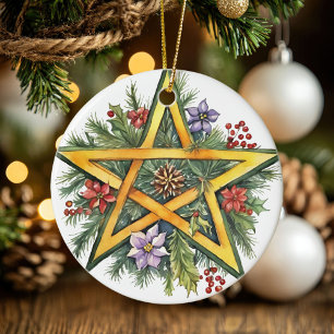 Yule Träd Winter Solstice Greenery Wicca Pentacle Julgransprydnad Keramik