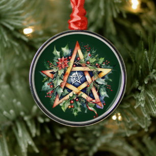 Yule Träd Winter Solstice Greenery Wicca Pentacle Julgransprydnad Metall