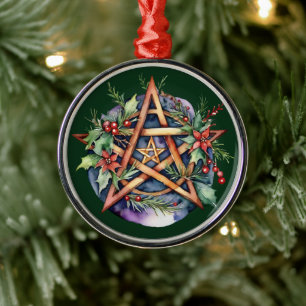 Yule Träd Winter Solstice Greenery Wicca Pentacle Julgransprydnad Metall