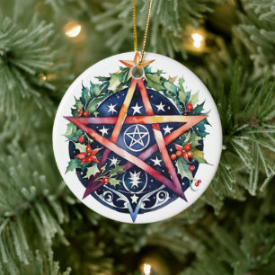 Yule Träd Winter Solstice Holly Wicca Pentacle Julgransprydnad Keramik