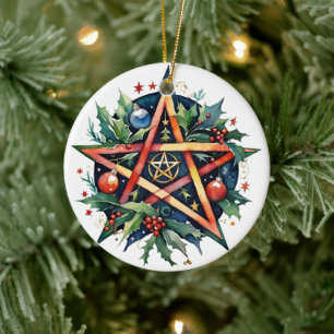 Yule Träd Winter Solstice Holly Wicca Pentacle Julgransprydnad Keramik