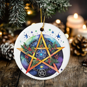 Yule Träd Winter Solstice Holly Wicca Pentacle Julgransprydnad Keramik